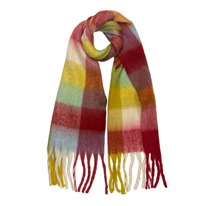 London Scarves - 16 Colours Soft check blanket scarf finished with tassels - Pinks