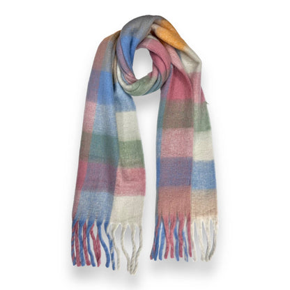 London Scarves - 16 Colours Soft check blanket scarf finished with tassels - Pinks