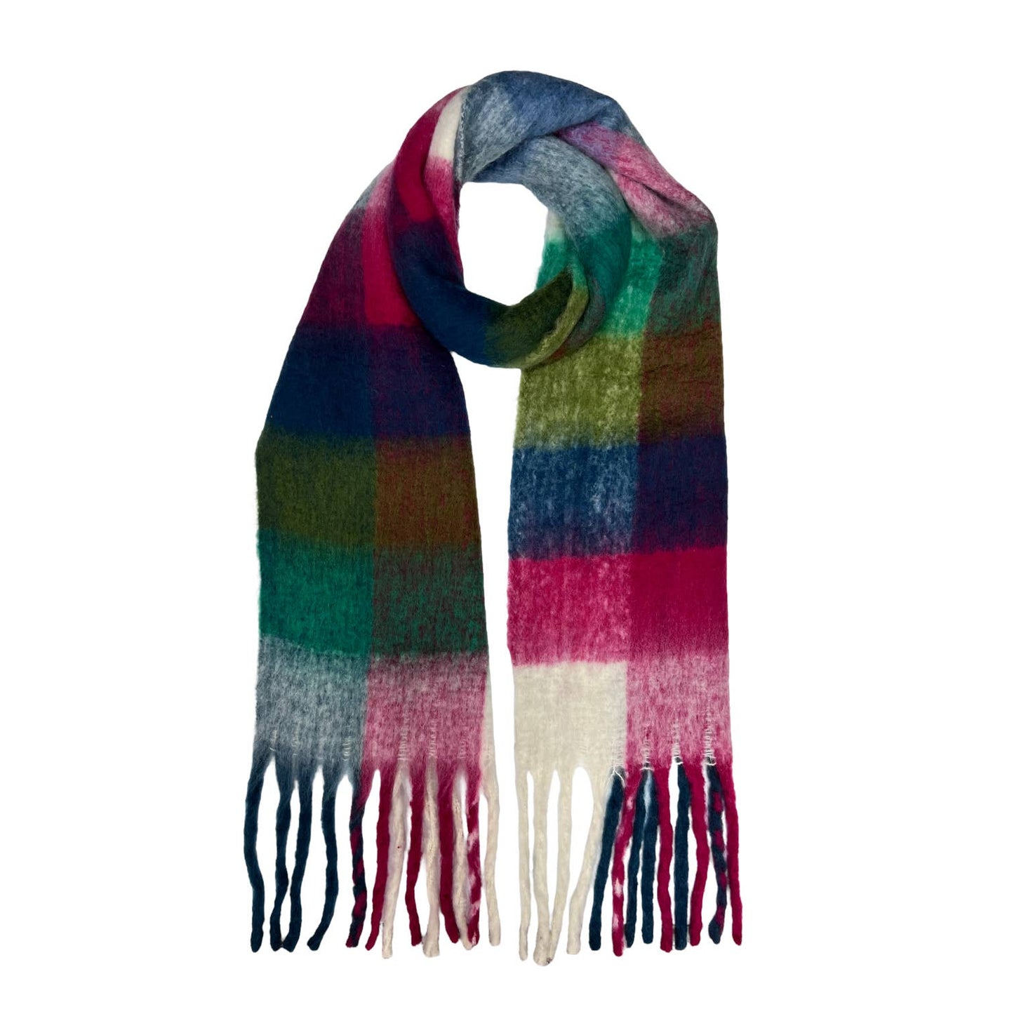 London Scarves - 16 Colours Soft check blanket scarf finished with tassels - Pinks